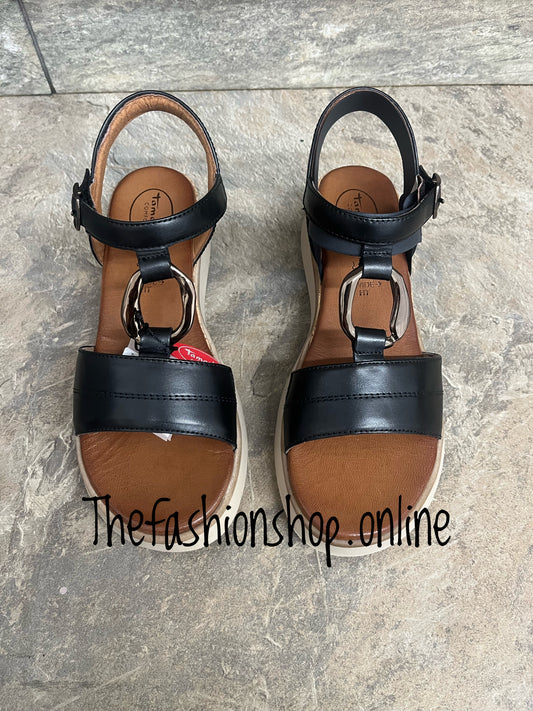 Tamaris black wide fit leather wedge sandals sizes 4-8 (37-42)