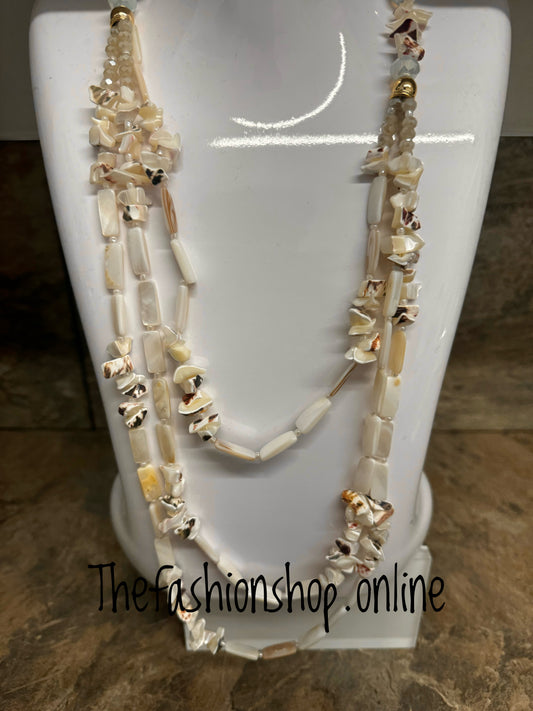 Cream and Stone Gems Oblong Stone Necklace