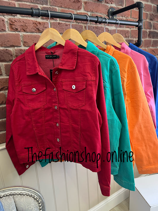 Kylie Kurt Muller red cotton denim jacket sizes 14-22