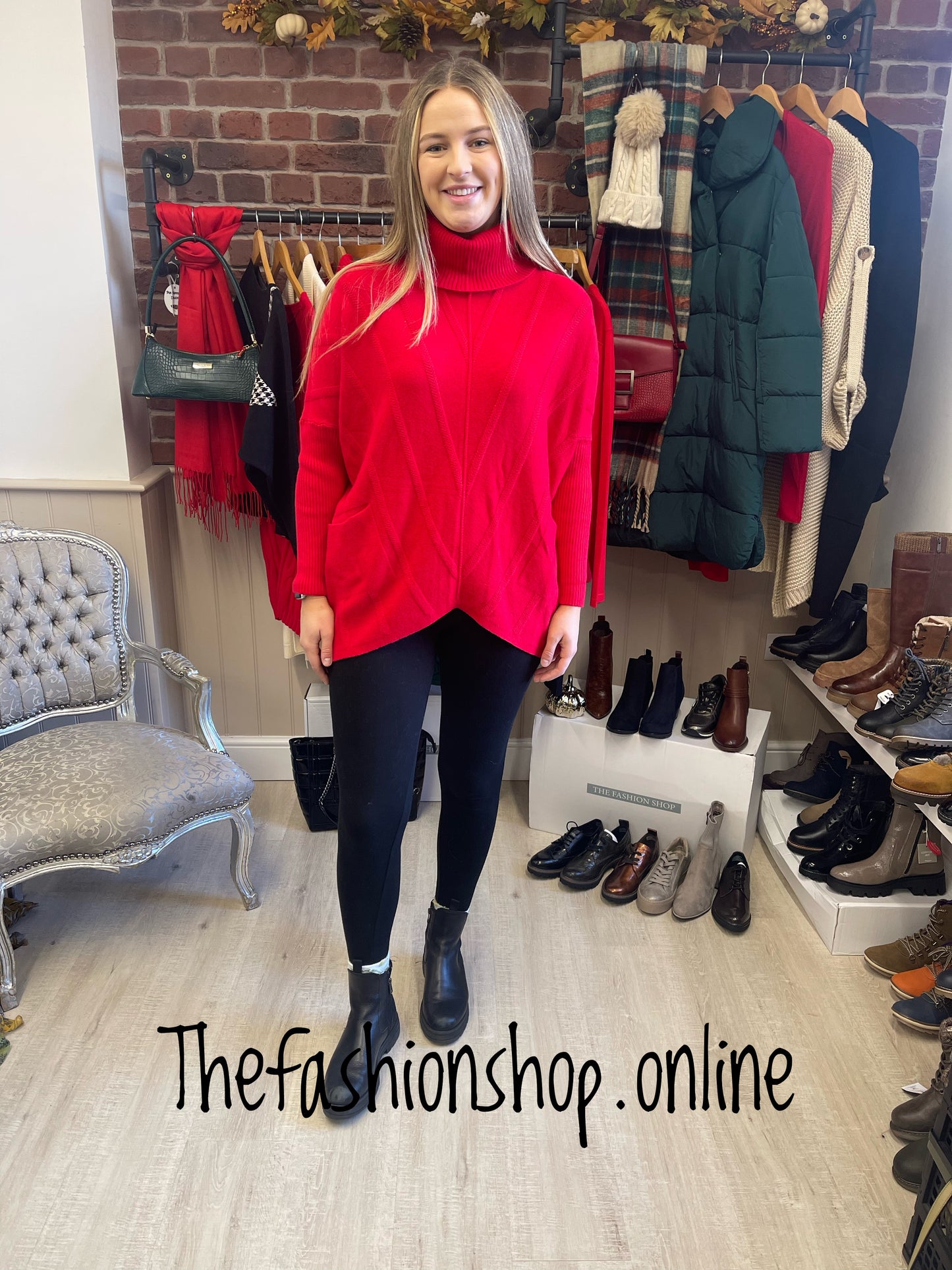 Red plait detail roll neck jumper 10-18