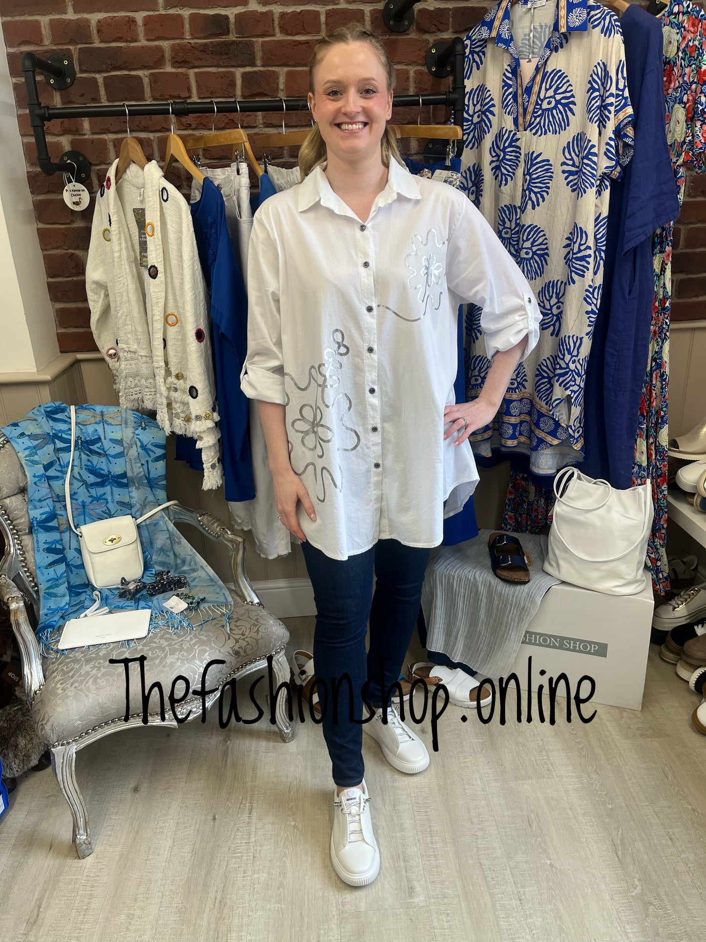 Rebecca white longline shirt 10-18