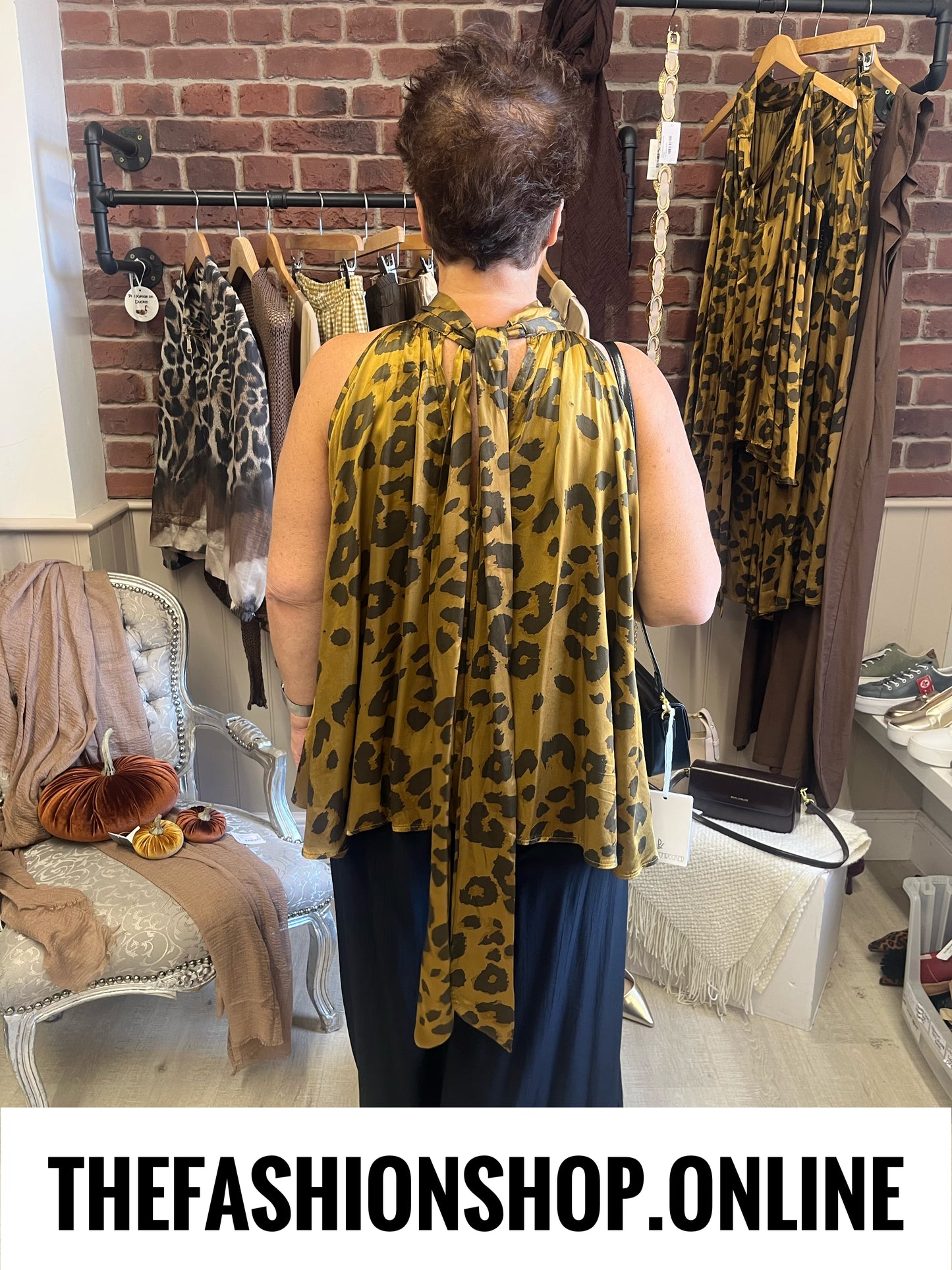 Esme gold and black leopard print halter neck top 10-18