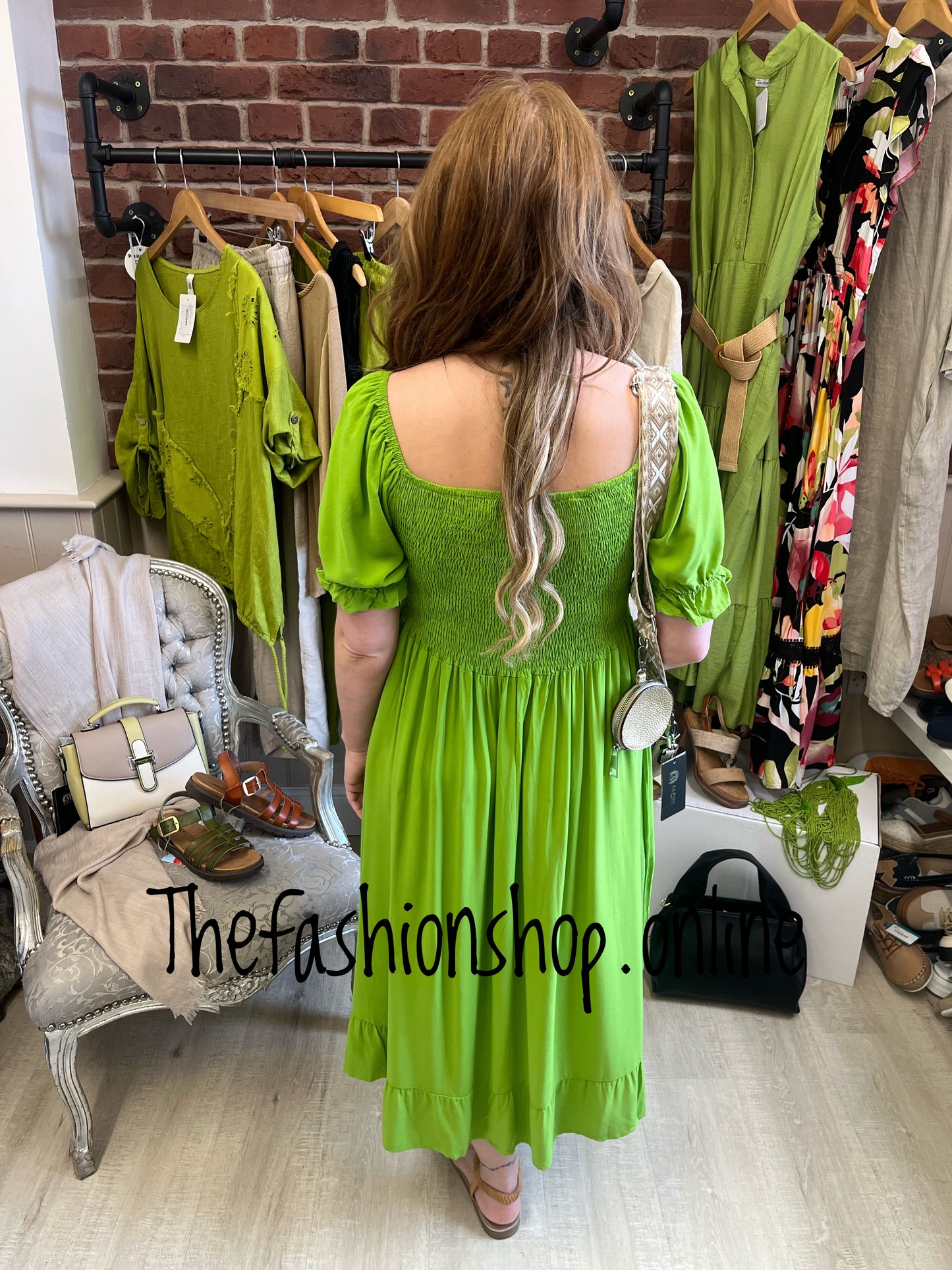 Enya lime green summer dress 10-18