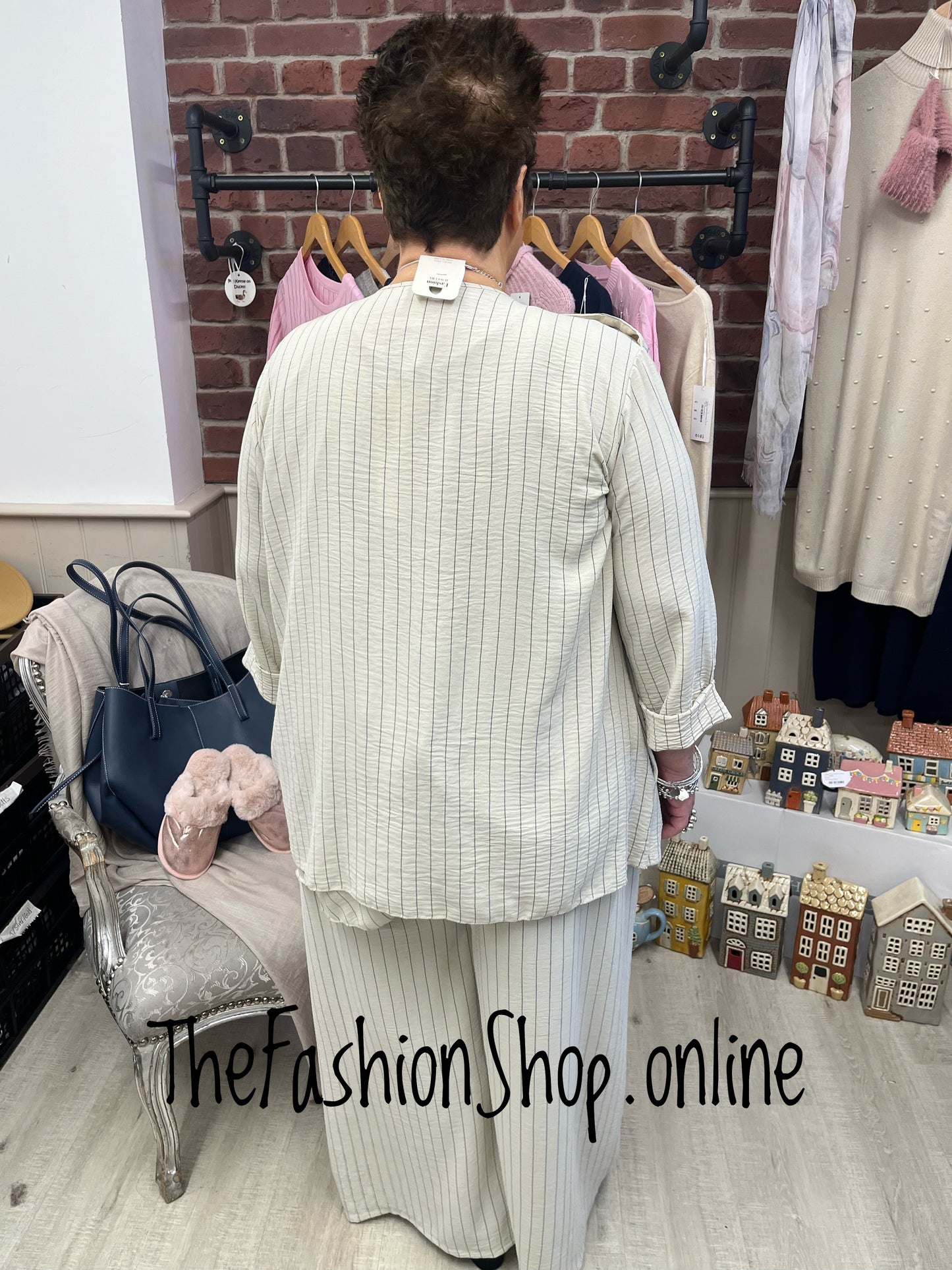 Chloe beige striped waterfall jacket 14-22