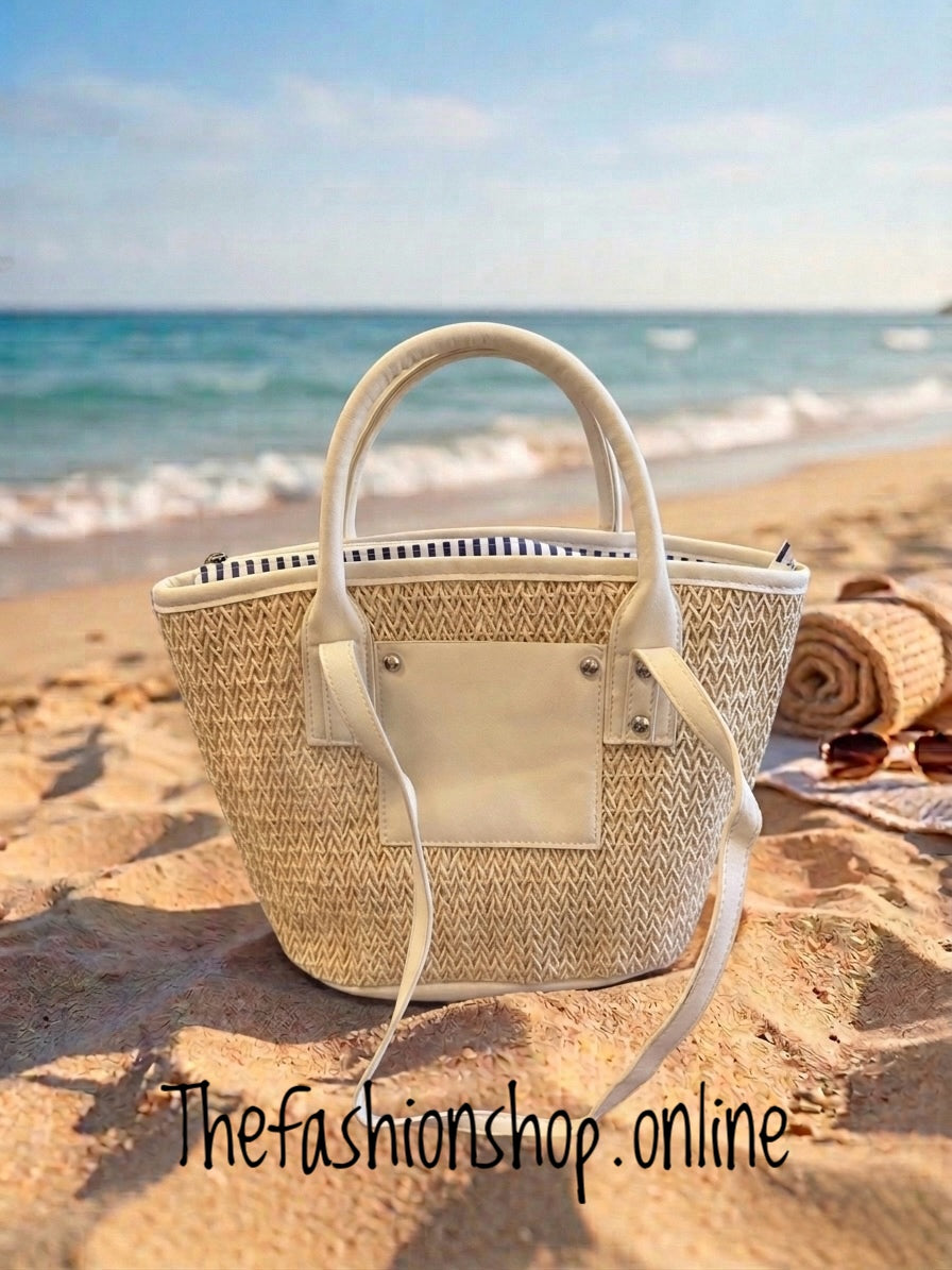 Shore Woven Tote Bag in Natural Beige