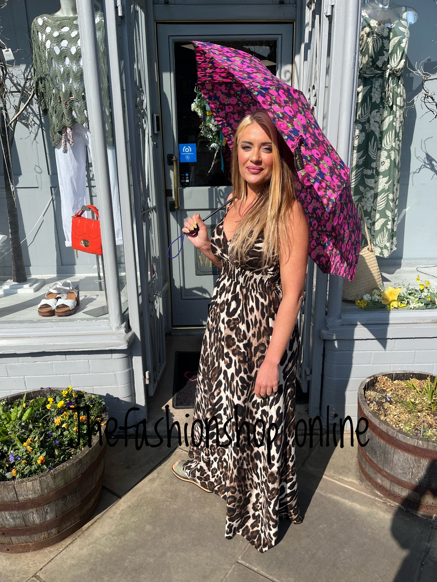 Navy poppy print umbrella