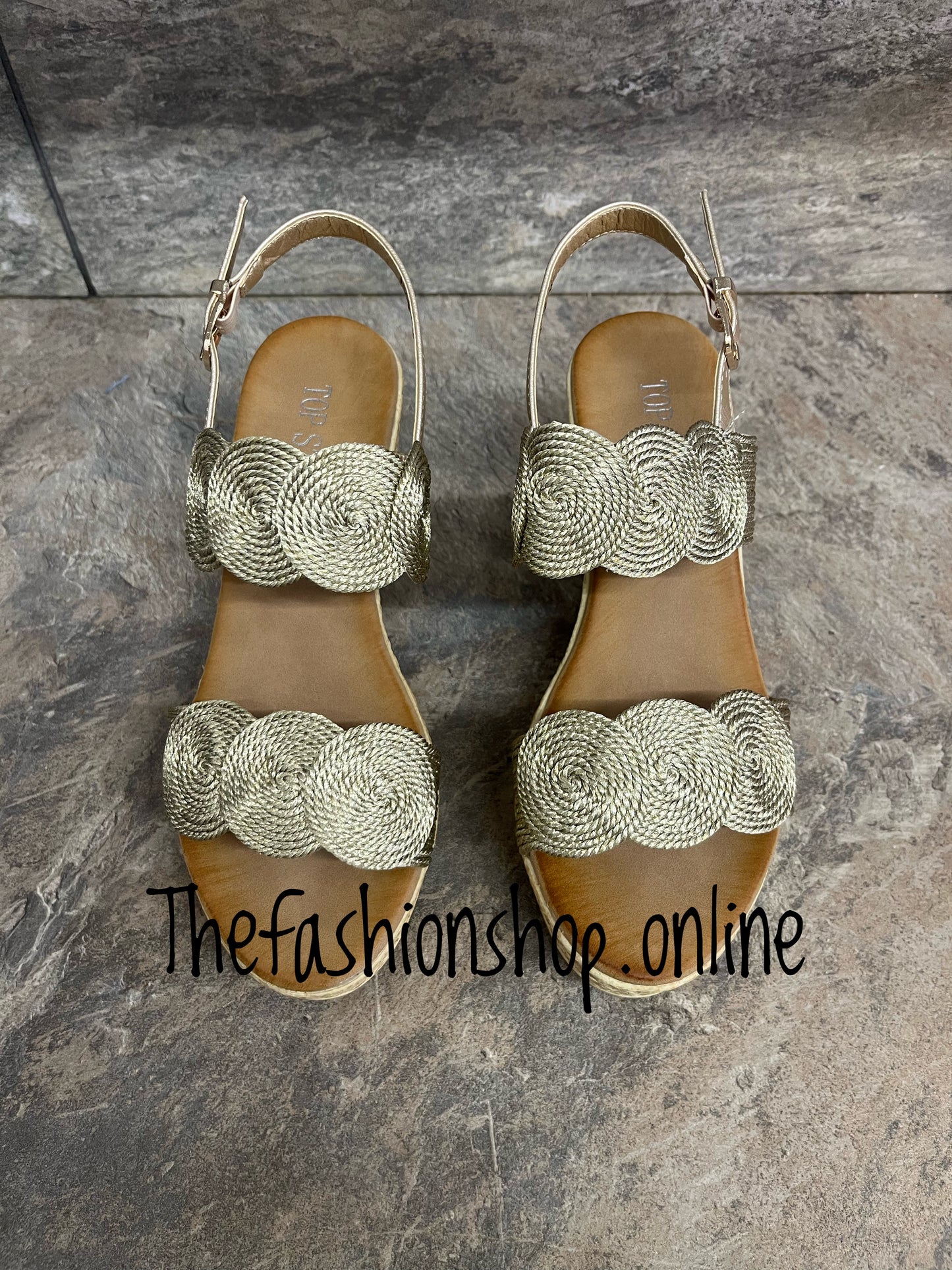 Gold rope detail block heel sandals sizes 3-8