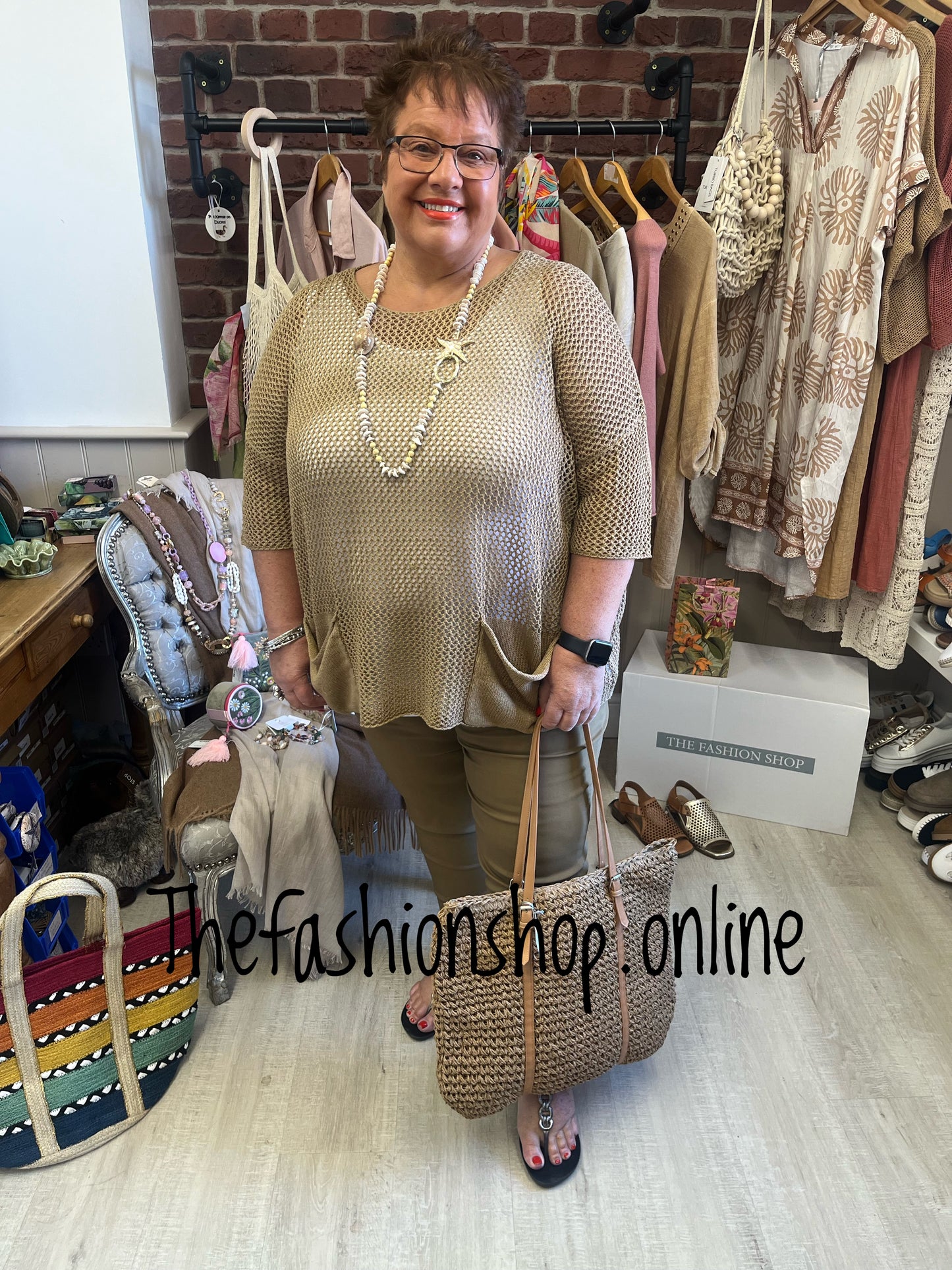 Saloos camel crochet summer jumper sizes 12-18