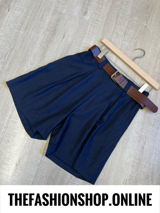 Carla navy linen mix shorts with belt 8-14