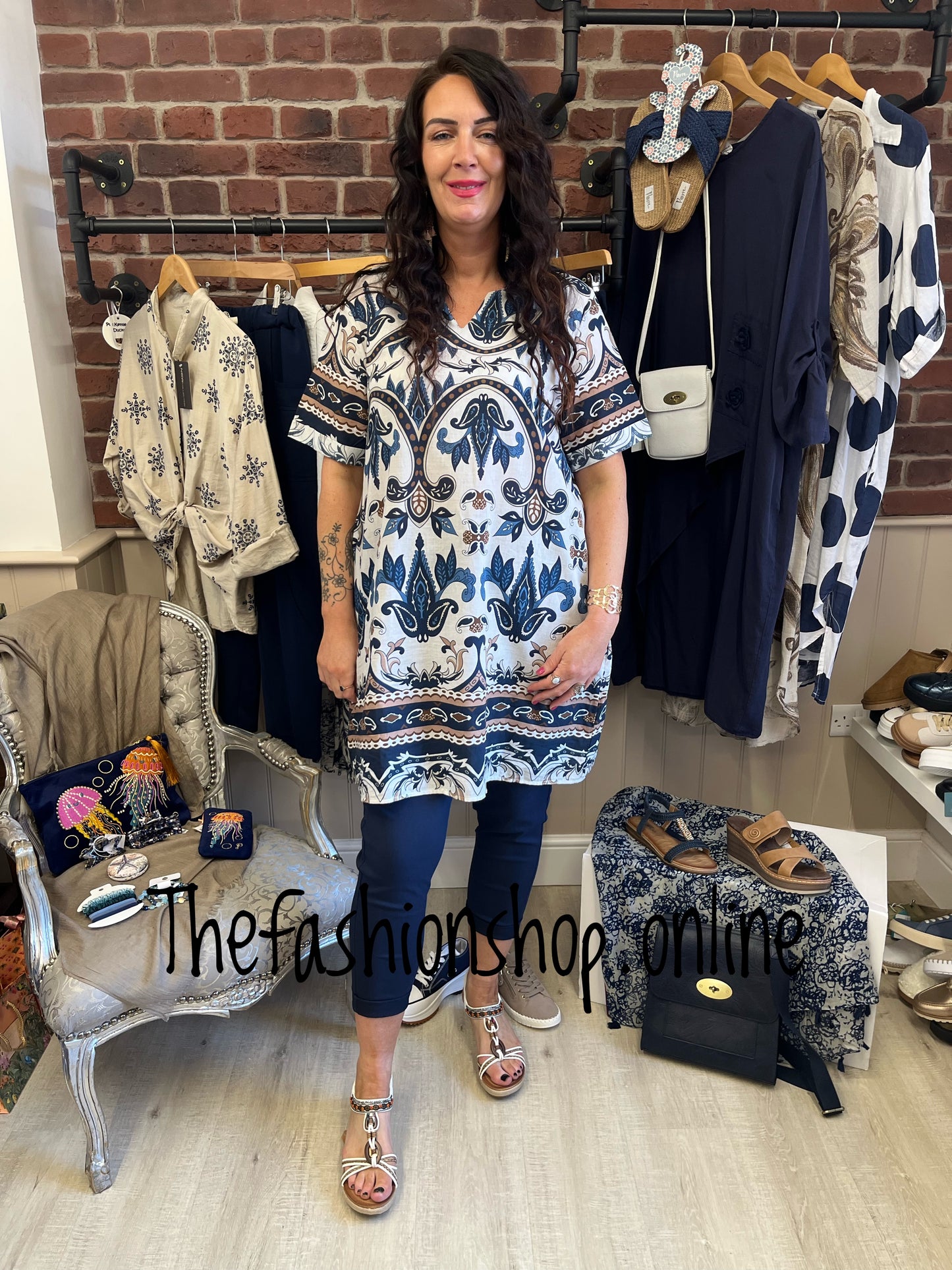 Italian style Blue v notch neck dress 12-16