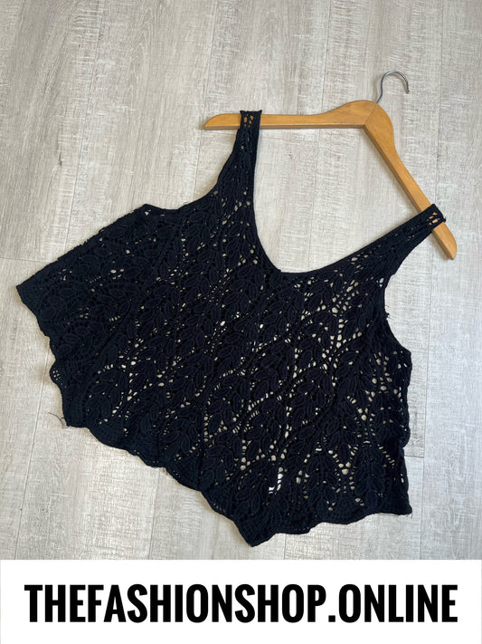 Heidi black crochet knitted vest 8-14