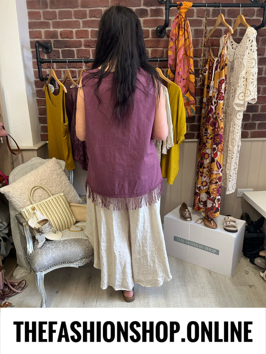 Saskia mulberry linen mix tassel top 16-20