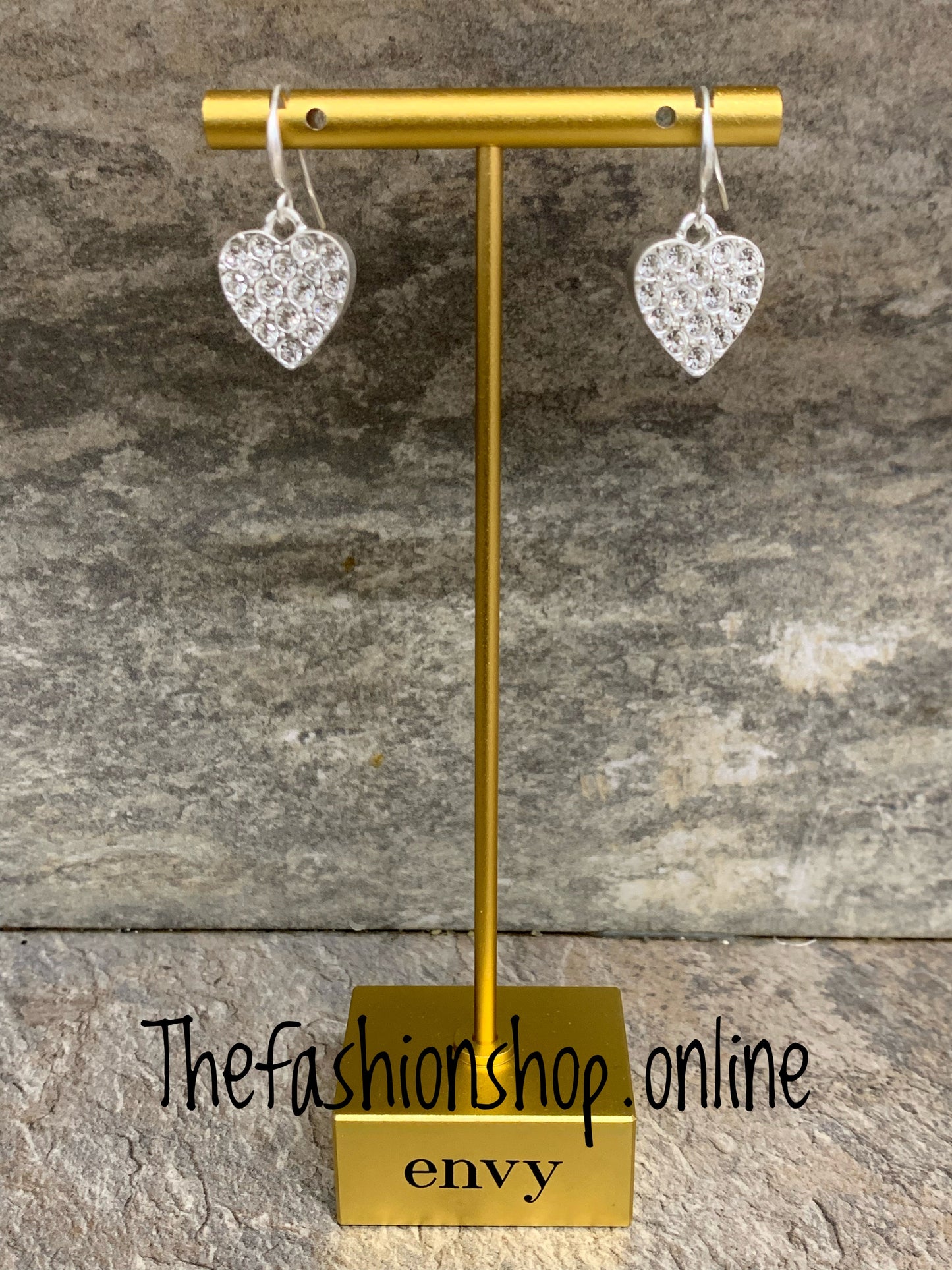 Envy silver crystal heart drop earrings