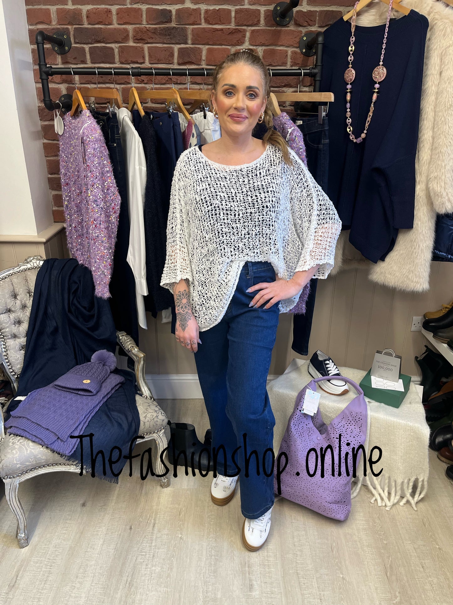 White popcorn open knit top 10-20