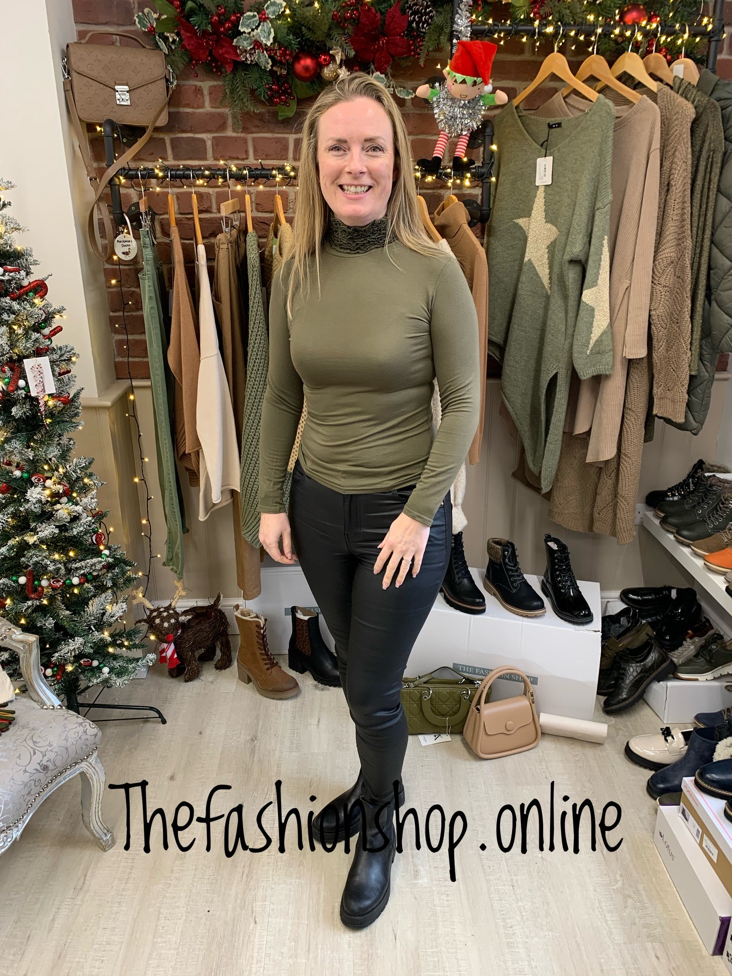 Khaki ruffle neck polo 8-12