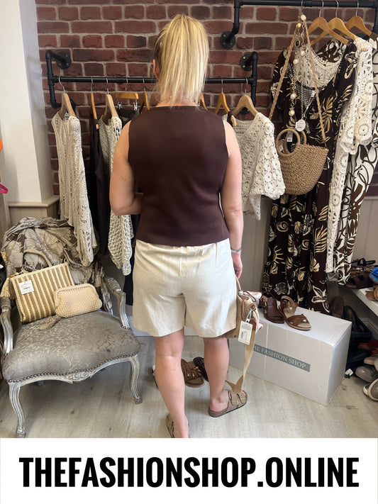 Carla beige linen mix shorts with belt 8-14
