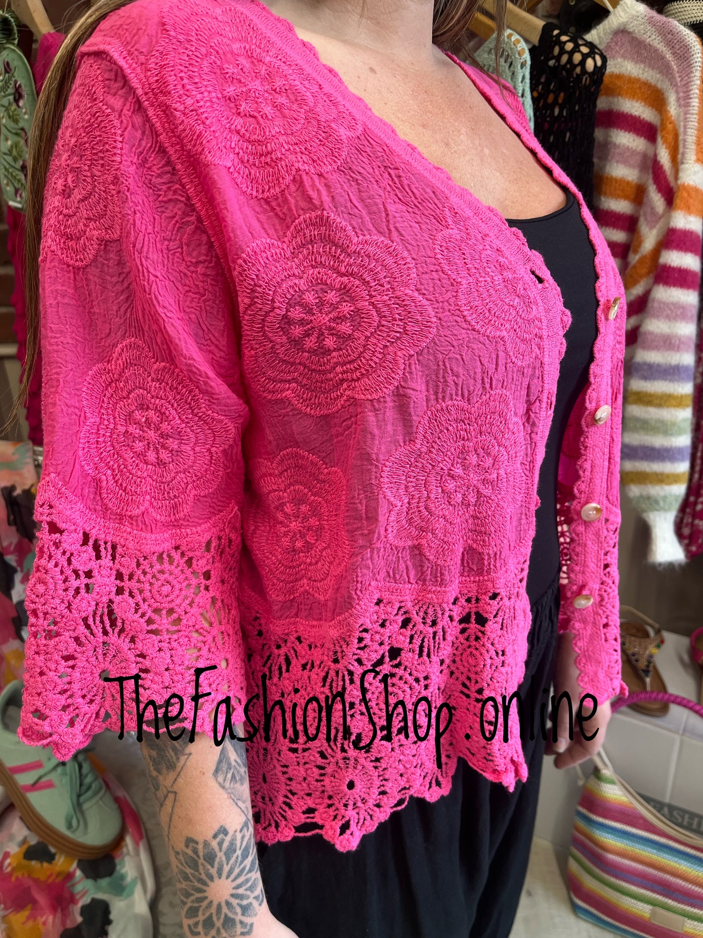 Sienna hot pink lace blouse 8-16