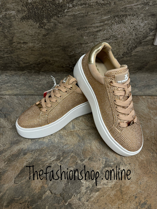 Xti Gold Diamante Detail Trainers sizes 3-7 loo