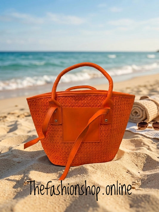 Shore Woven Tote Bag in Orange