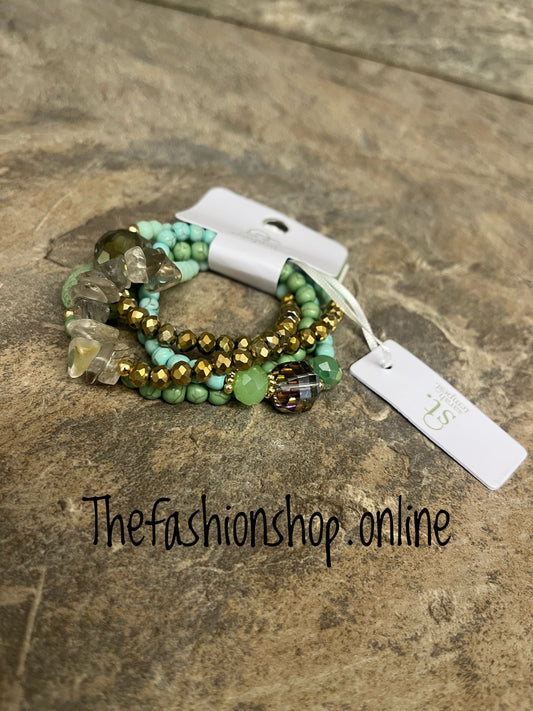 Sarah Tempest green mix beaded bracelets