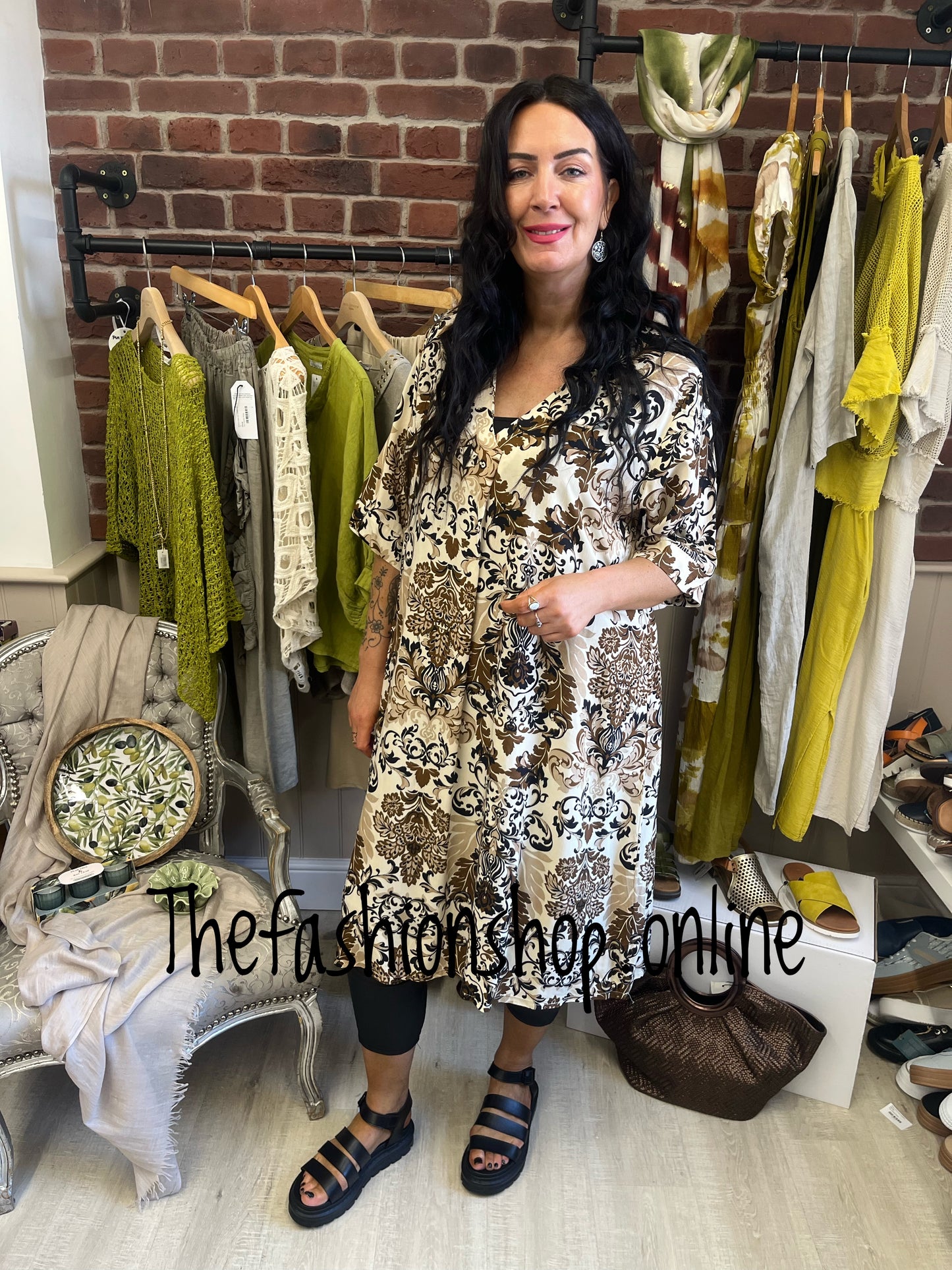 Premium Italian Damask v neck tunic dress 14-18