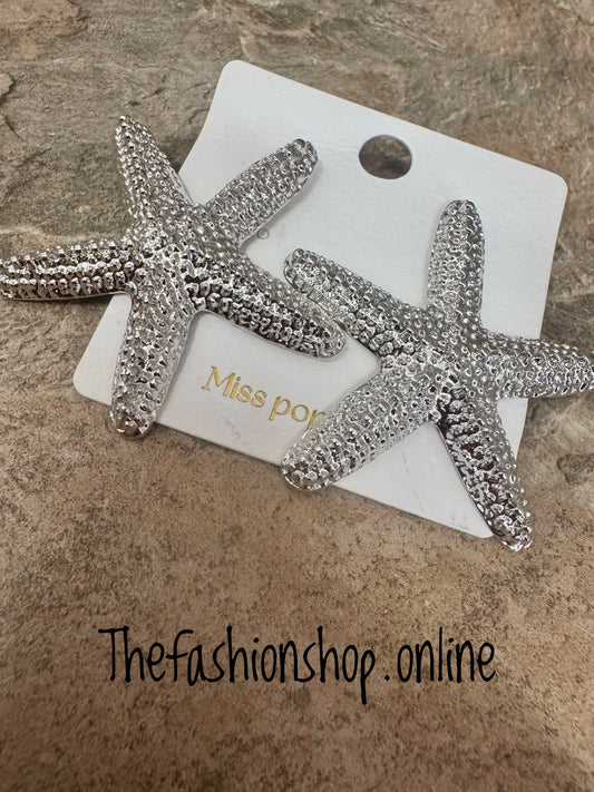 Large Silver Starfish Earrings