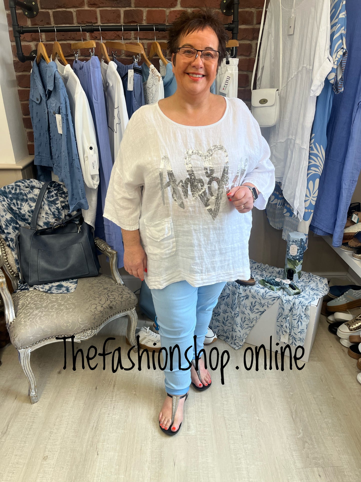 Judy white amour linen top 16-22