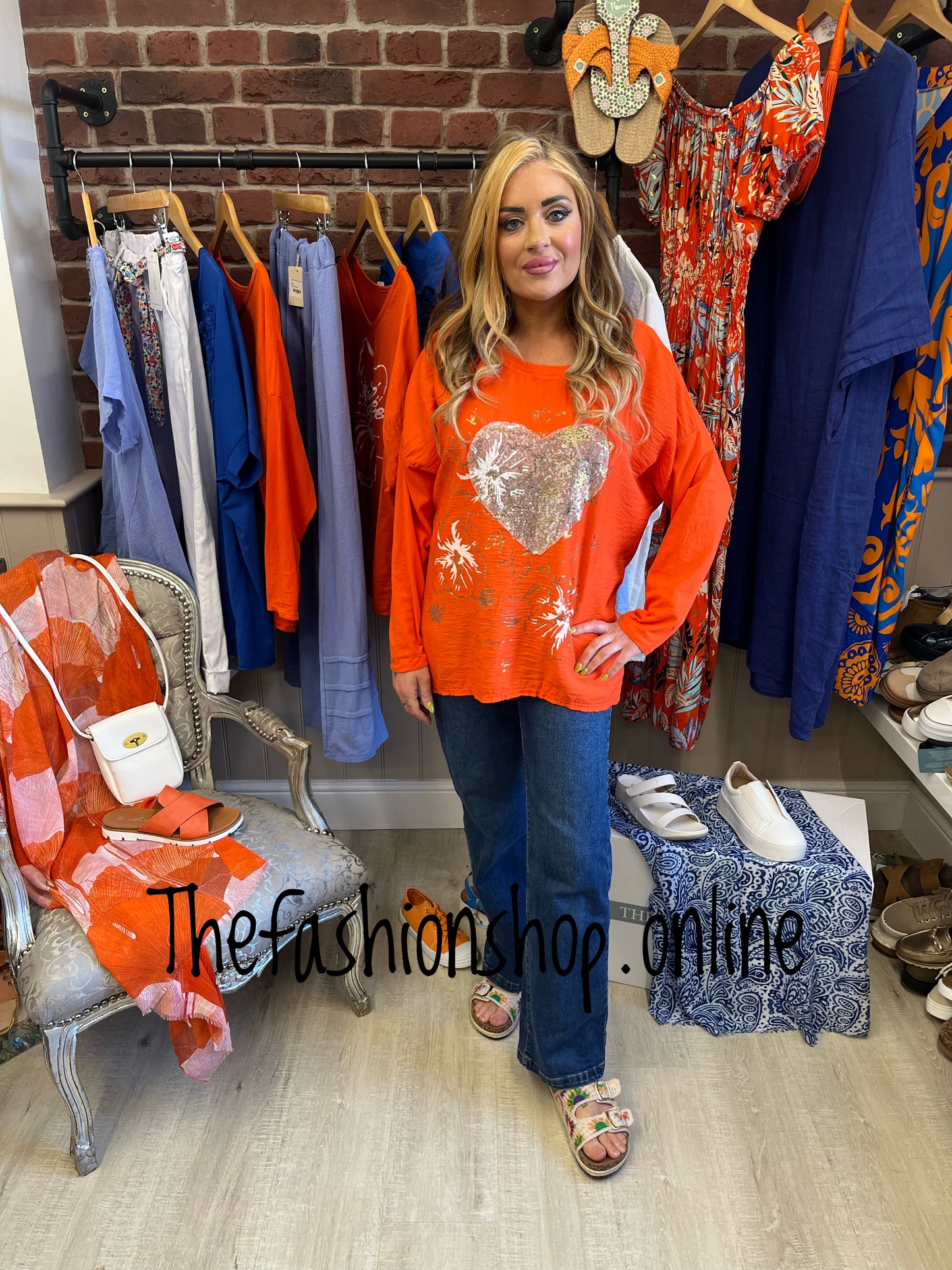 Andrea orange sequin heart top 12-18