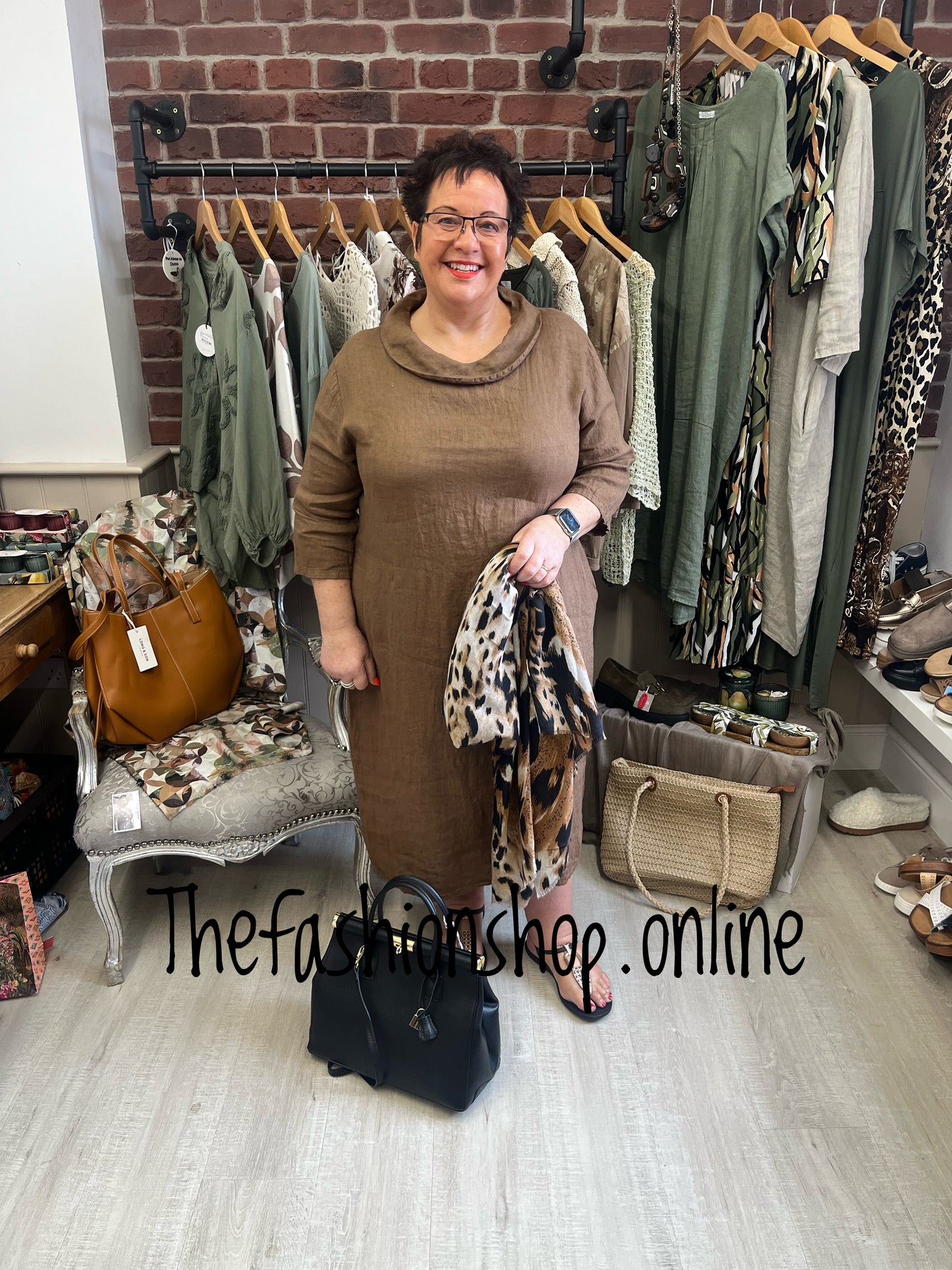 Evelyn brown linen cocoon dress 16-22