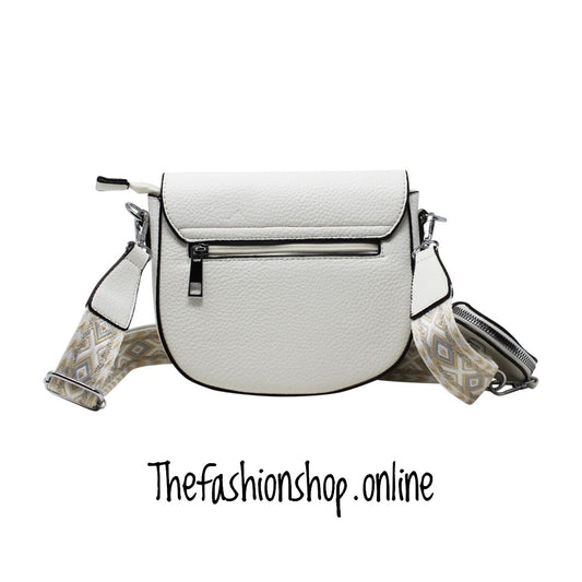 Suzie Saddle Bag with Shoulder strap and coin purse in White