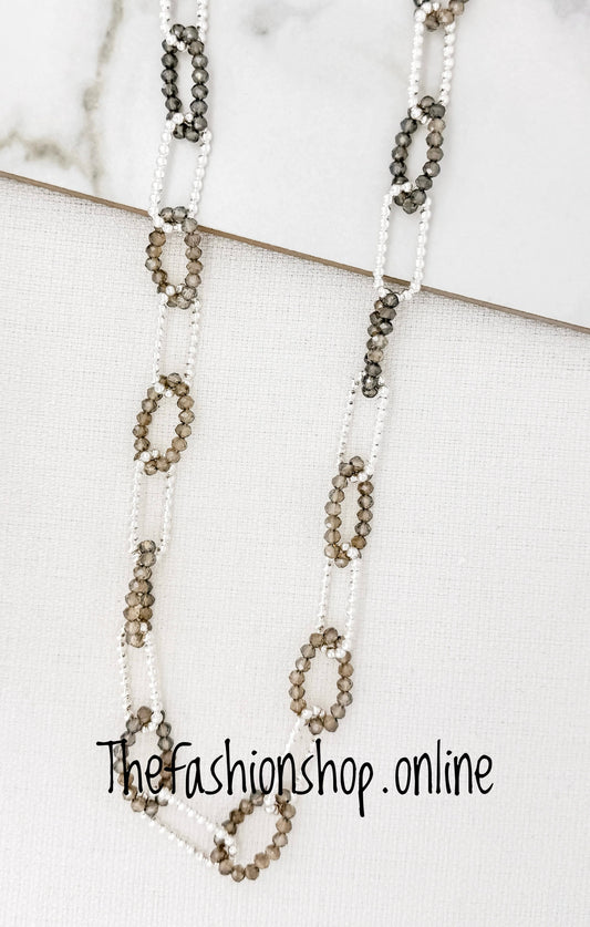 Envy long silver and grey beaded loops necklace