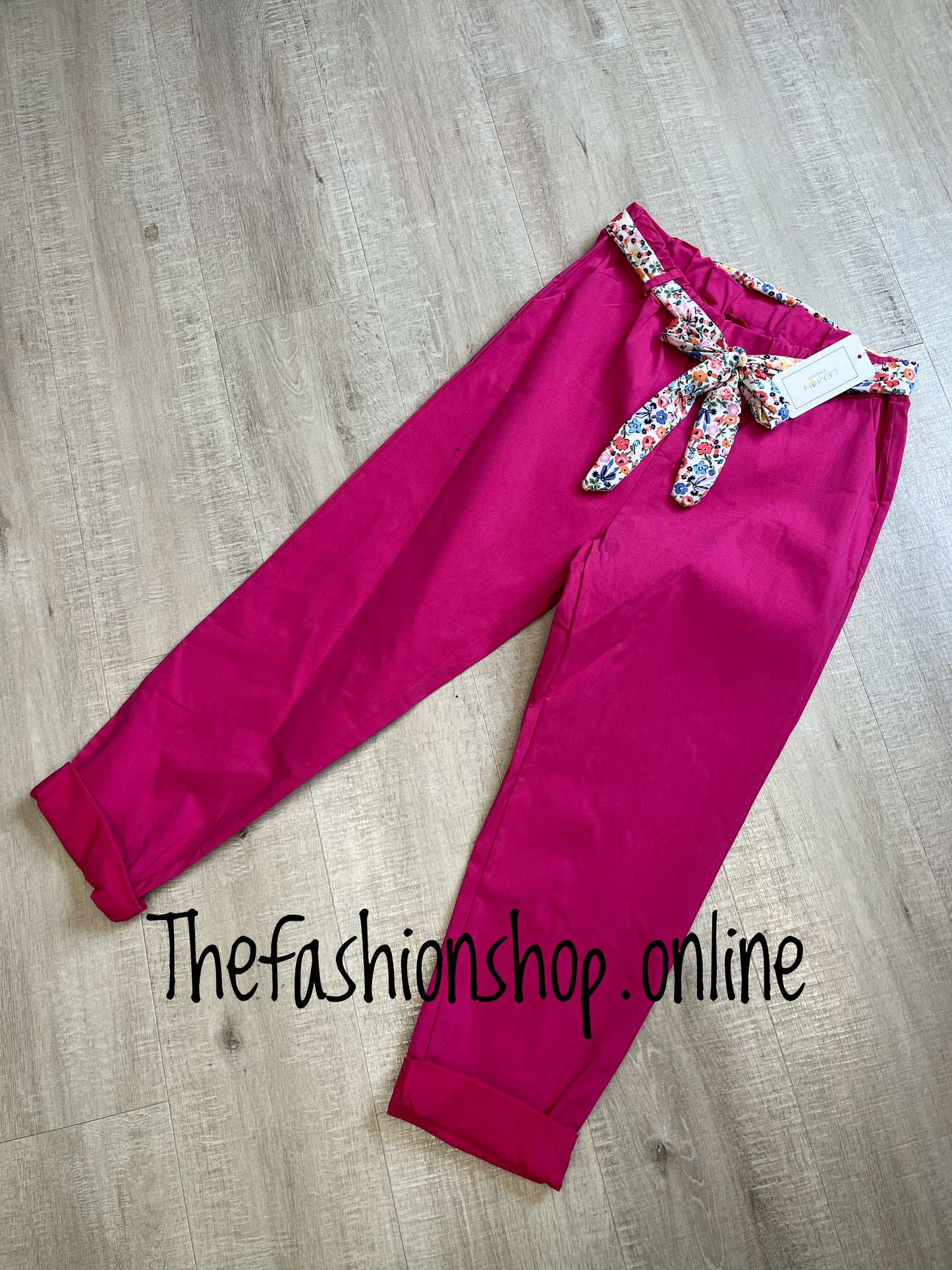 Pink classic magic trousers with floral belt 10-16 and 18-22