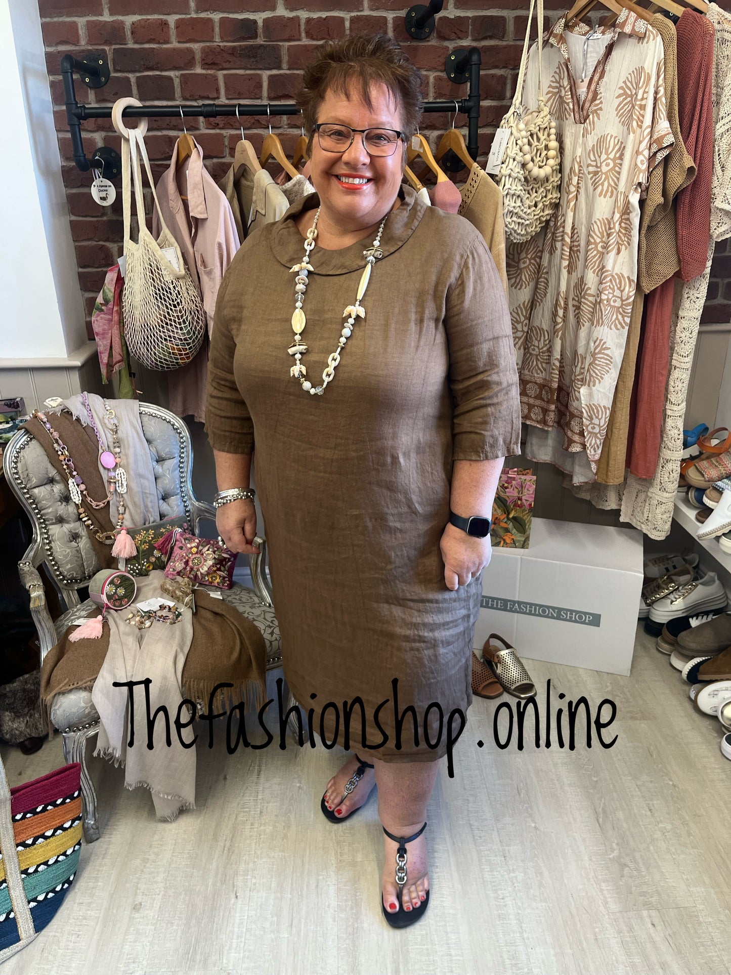 Evelyn brown linen cocoon dress 16-22