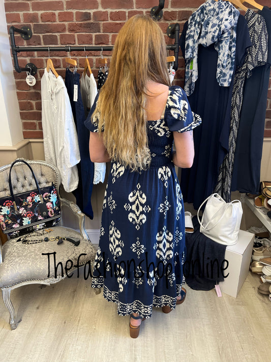 Lauren navy square neck dress sizes 12, 14 and 16