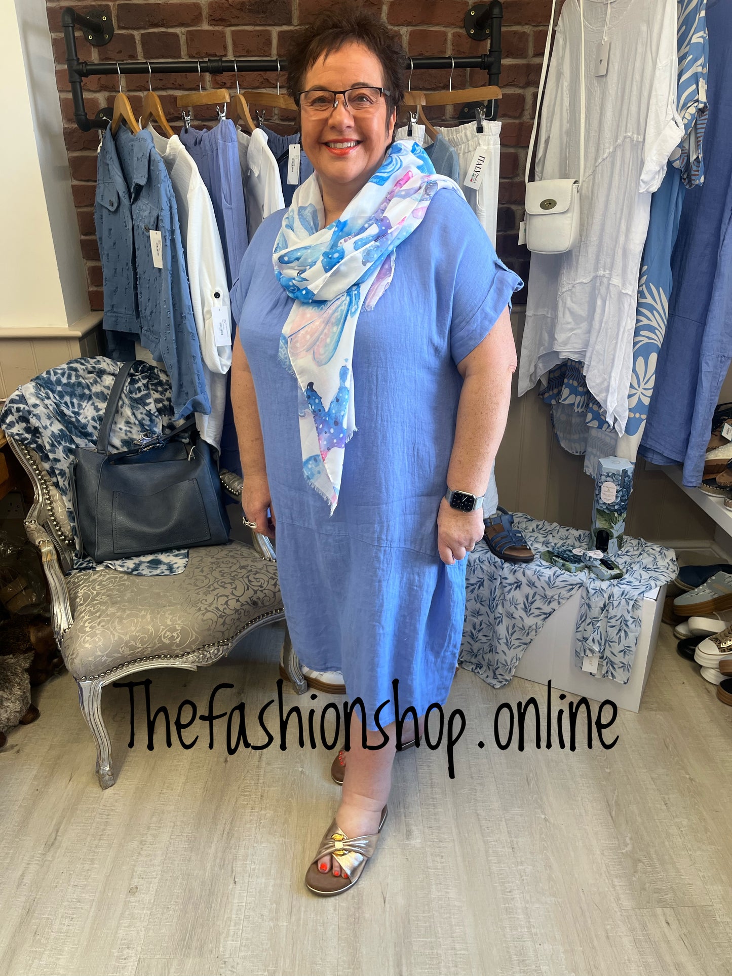 Louisa blue linen dress 14-20