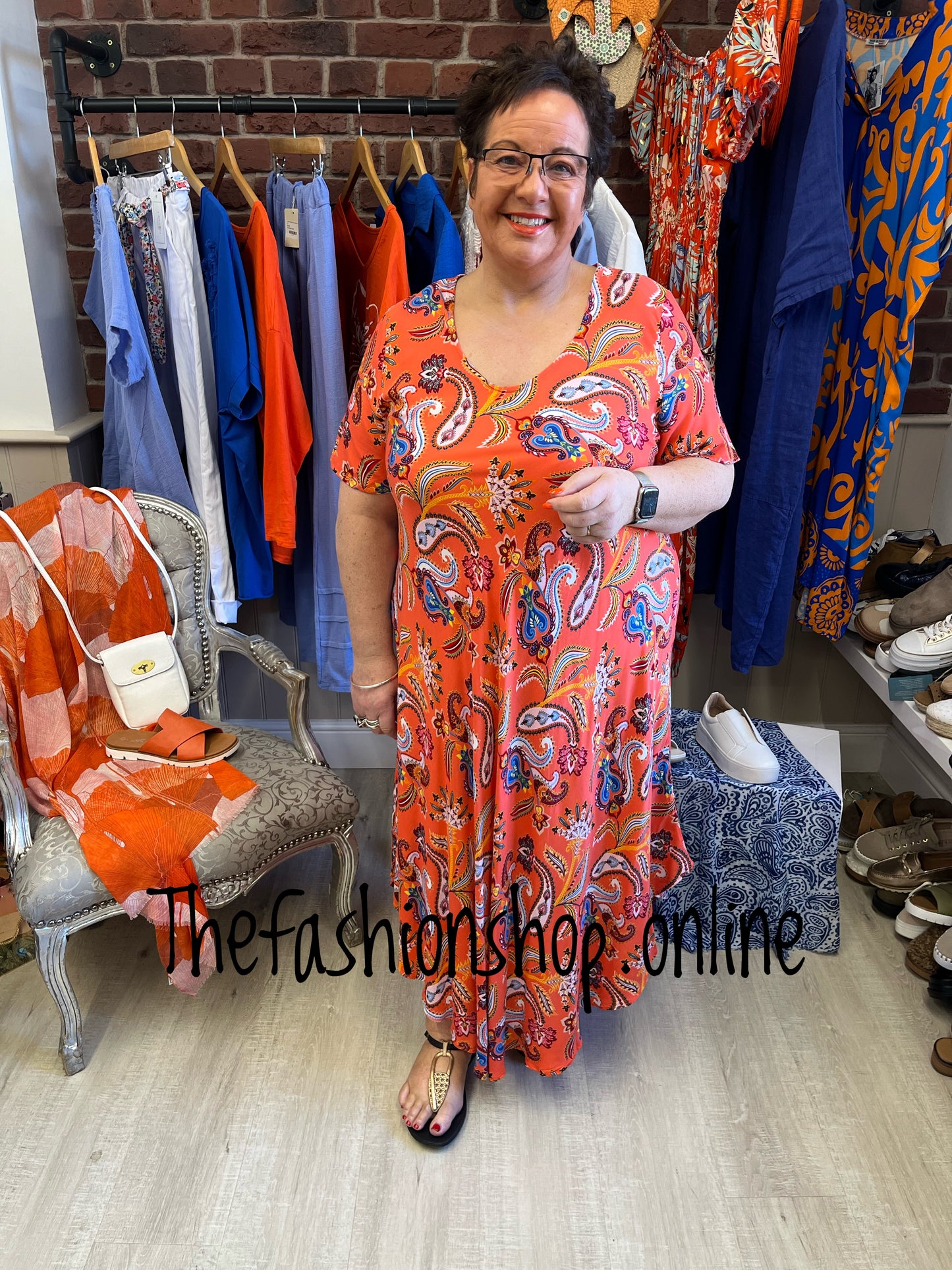 Stella Morgan orange paisley midi dress sizes 12-20