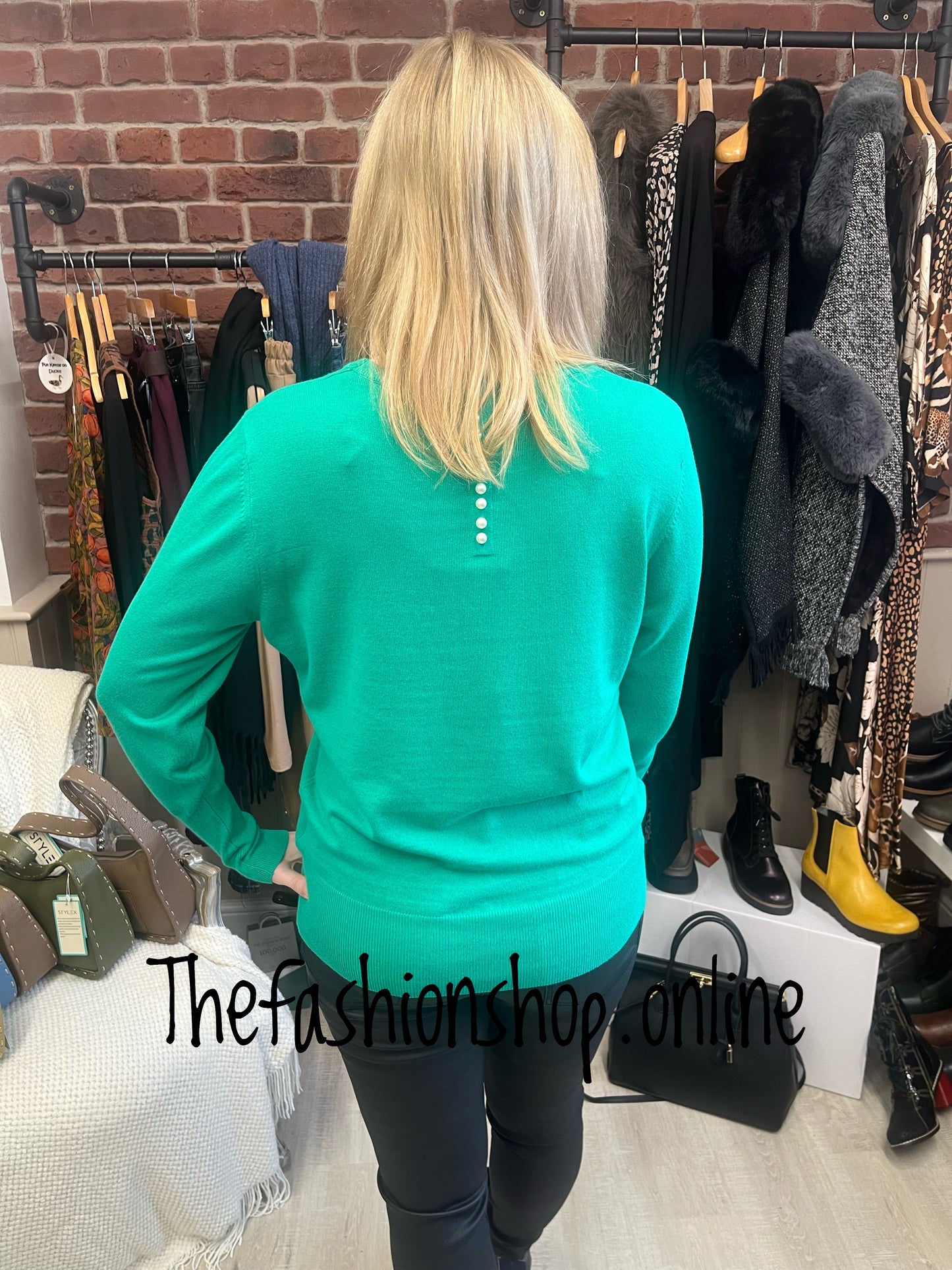 Green pearl detail jumper sizes S-XL