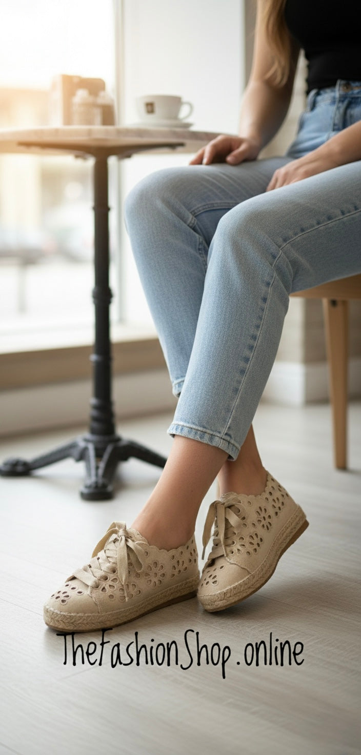 Cally beige cut out espadrille trainers sizes 3-8 (36-41)