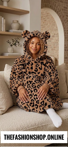 Leo brown leopard cosy lounge hoodie 8-22