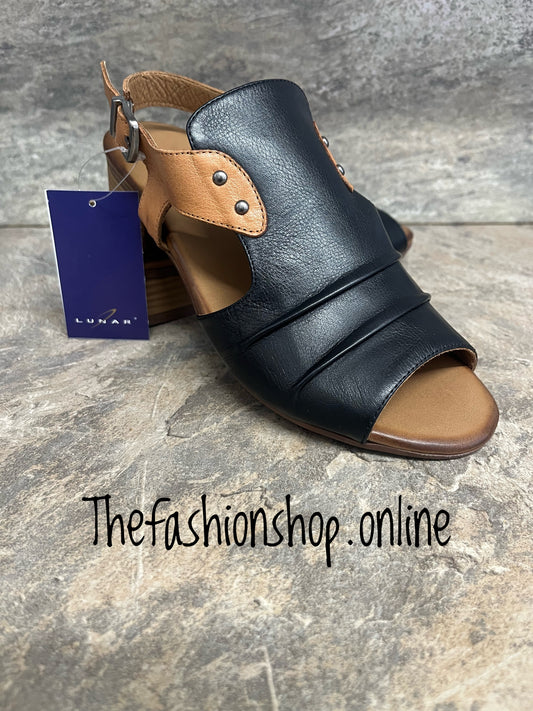 Lunar Jaden black and tan leather sandals sizes 4-8
