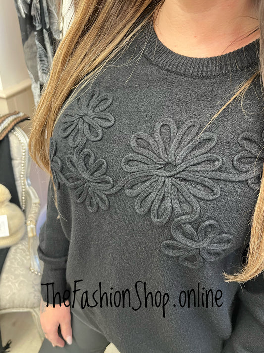 Keira black flowers jumper 8-14