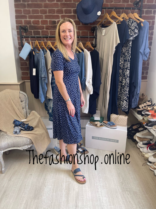 Navy with blue hearts summer dress sizes 12-18