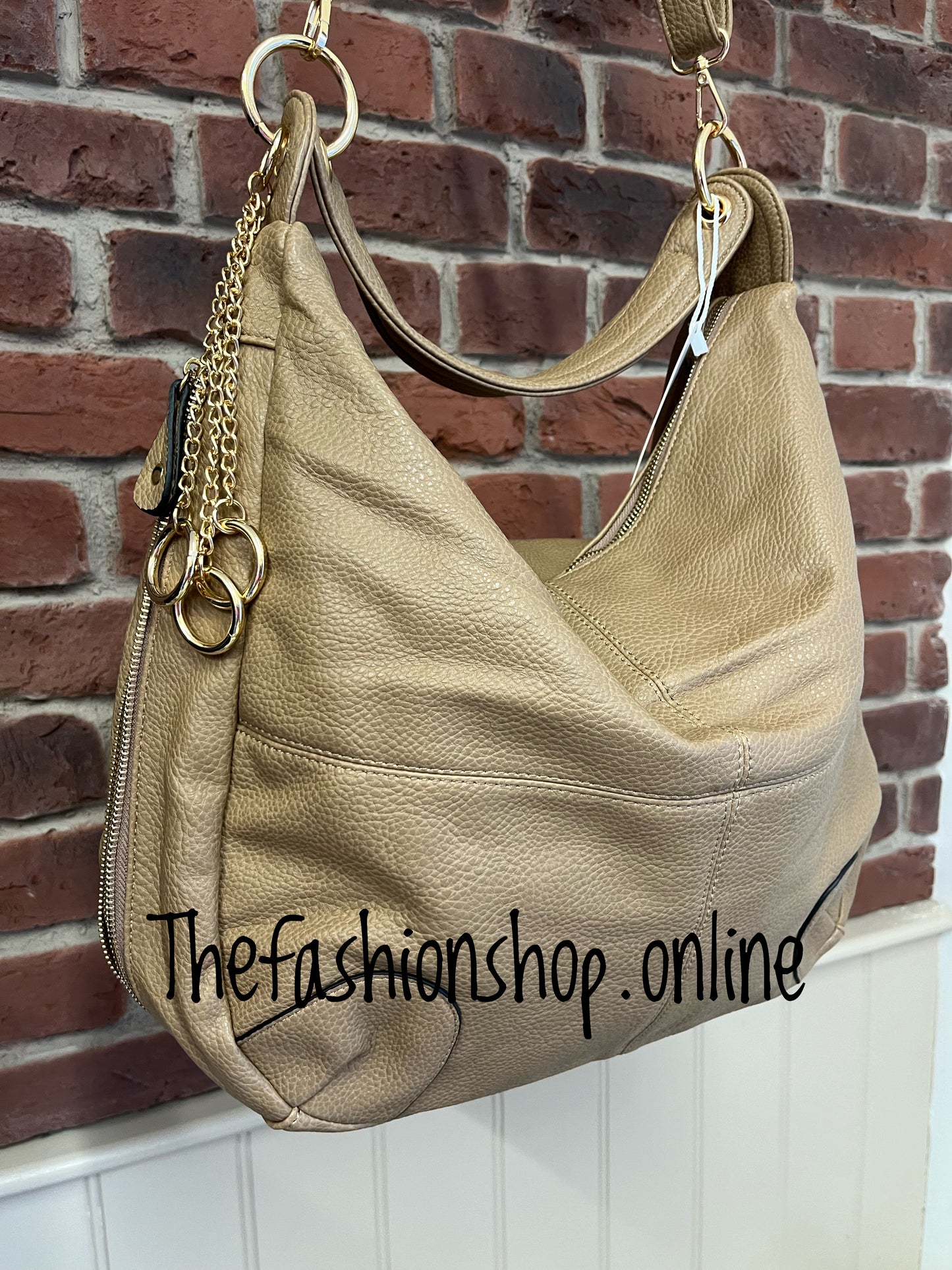 Olivia dark beige slouch bag