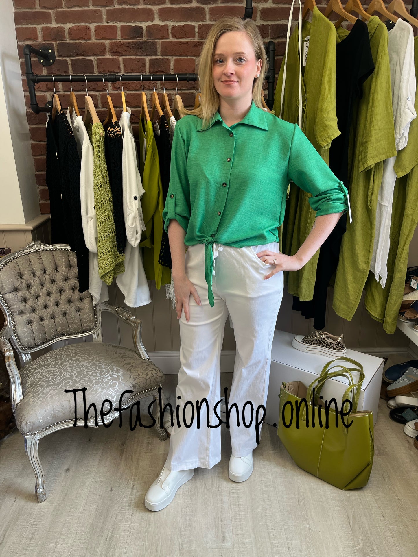 Maeve green tie front shirt 8-14