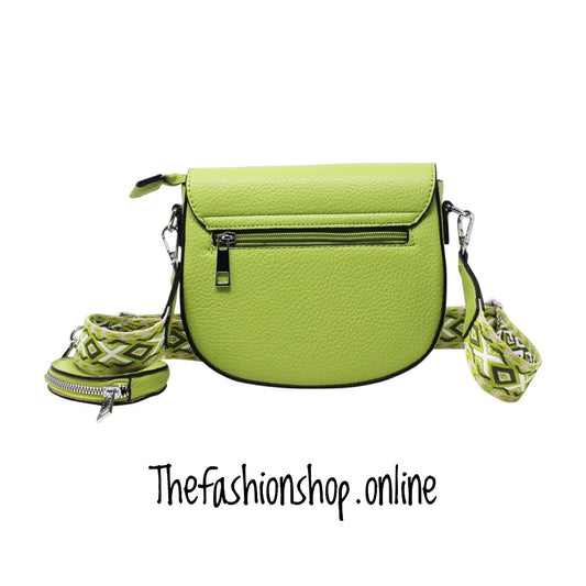Suzie Saddle Bag with Shoulder strap and coin purse in Lime Green