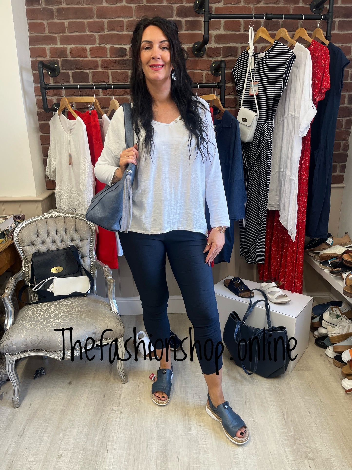 Tasha white button neck detail top 12-16