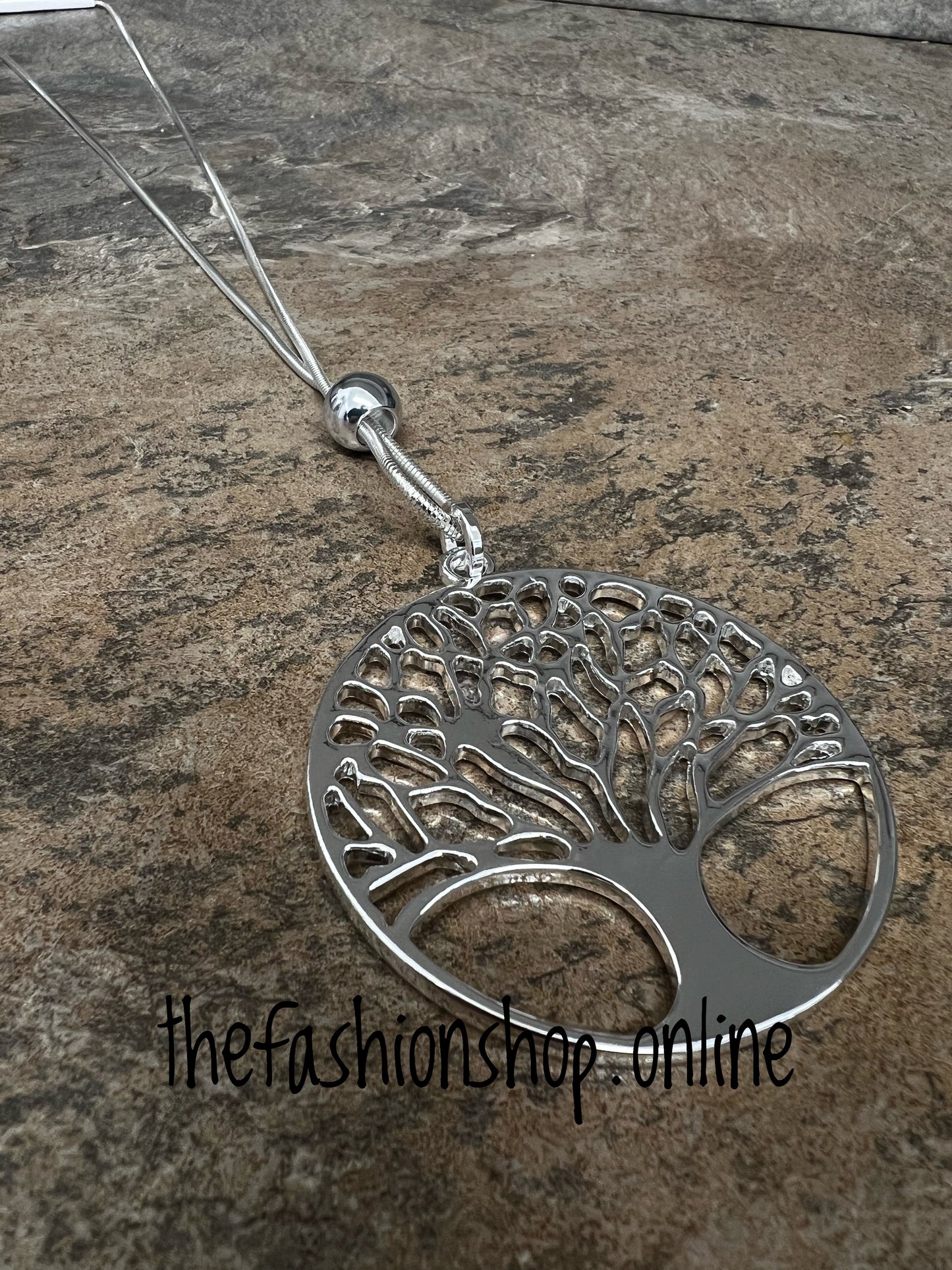 Large family tree silver necklace