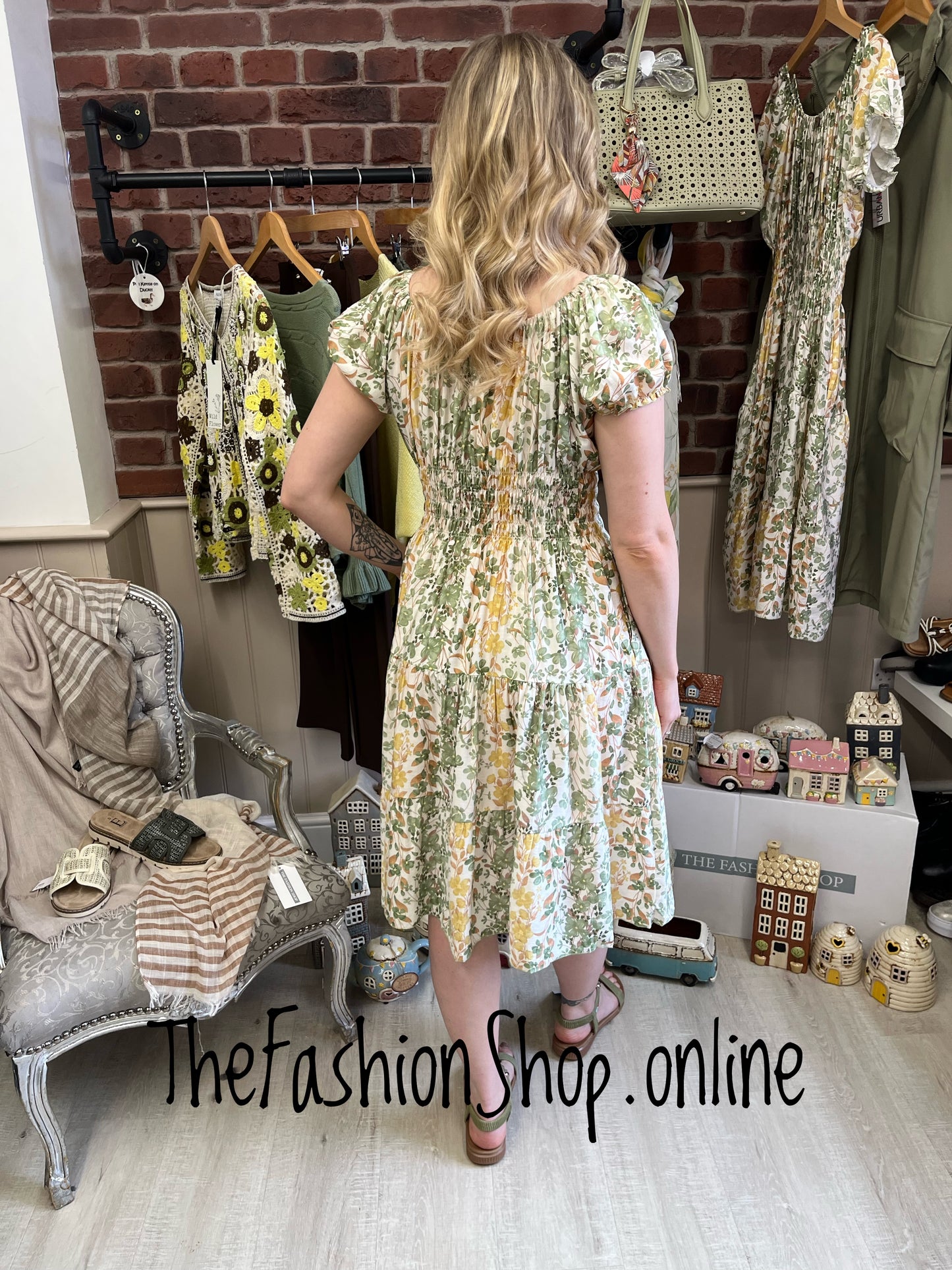 Avril yellow and green floral gypsy midi dress 8-16