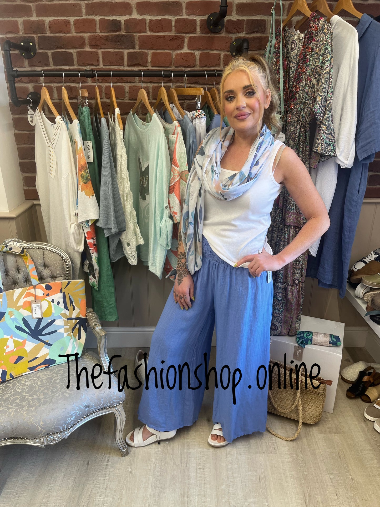 Jennifer blue linen trousers 8-16
