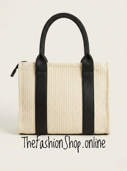 St Tropez small summer bag in cream with black